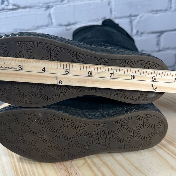 UGG Emerie Knee High Flat Boots Black Genuine Suede Fringe Boho Size 6 - Picture 8 of 10